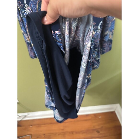 NWT‎ Lauren Ralph Lauren Floral Jersey Dress Sz 14 Stretch Navy Blue Long Sleeve - Picture 9 of 12